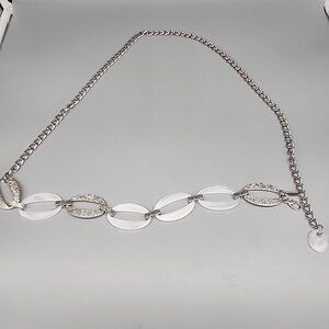 Chico's Women's Chain Belt Large-Extra Large Silver White Oval Embossed Plus